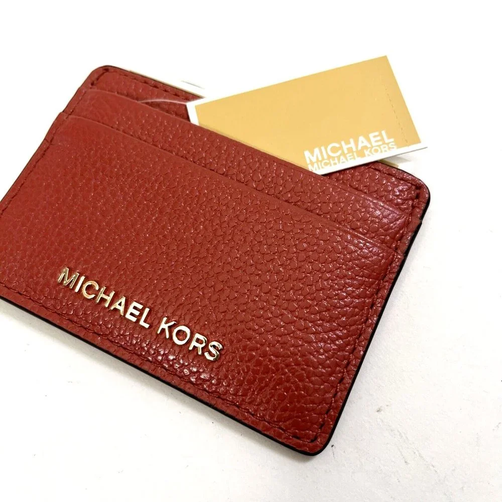 NWT MICHAEL KORS Cinnamon Pebbled Leather Slim Card Holder Wallet 32F7GF6D0L - Picture 1 of 4